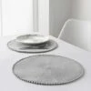 B&M Grey Round Pom Pom Placemats 4pk