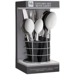 B&M Cutlery Set With Caddy 16pc - Black