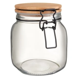 B&M Large Bamboo Clip Lock Glass Jar 1 B&M Large Bamboo Clip Lock Glass Jar