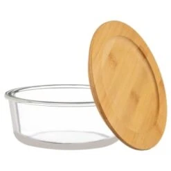 B&M Round Glass Food Container With Bamboo Lid 4 B&M Round Glass Food Container With Bamboo Lid -Kitchen Style Deals Store 376821 round glass food container