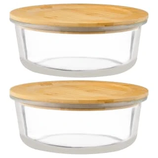 B&M Round Glass Food Containers With Bamboo Lid 2pk 1 B&M Round Glass Food Containers With Bamboo Lid 2pk