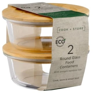 B&M Round Glass Food Containers With Bamboo Lid 2pk 5 B&M Round Glass Food Containers With Bamboo Lid 2pk - Image 5