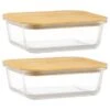 B&M Rectangular Glass Food Containers With Bamboo Lids 2pk