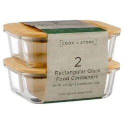 B&M Rectangular Glass Food Containers With Bamboo Lids 2pk 9 B&M Rectangular Glass Food Containers With Bamboo Lids 2pk -Kitchen Style Deals Store 376824 2pk regular glass food containers1