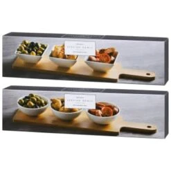 B&M Set Of 3 Serving Bowls With Bamboo Tray - Square -Kitchen Style Deals Store 380368 3pk serving boards with bamboo tray main 2