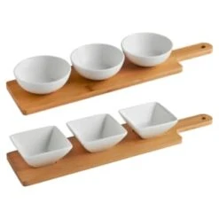 B&M Set Of 3 Serving Bowls With Bamboo Tray - Square -Kitchen Style Deals Store 380368 3pk serving boards with bamboo tray main