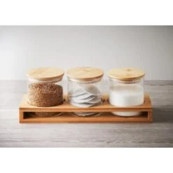 B&M Natural Home Glass Jars In Bamboo Stand 3pk 11 B&M Natural Home Glass Jars In Bamboo Stand 3pk -Kitchen Style Deals Store 380530 3pk natural home glass jars in bamboo stand