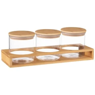 B&M Natural Home Glass Jars In Bamboo Stand 3pk 1 B&M Natural Home Glass Jars In Bamboo Stand 3pk