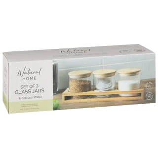 B&M Natural Home Glass Jars In Bamboo Stand 3pk 7 B&M Natural Home Glass Jars In Bamboo Stand 3pk - Image 7