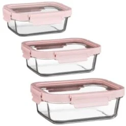 B&M Pink Glass Food Container - Large -Kitchen Style Deals Store 380659 380660 380661 glass food container pink large
