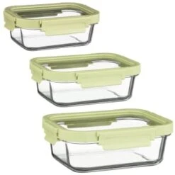 B&M Green Glass Food Container - Medium -Kitchen Style Deals Store 380662 380663 380664 glass food container green medium 1