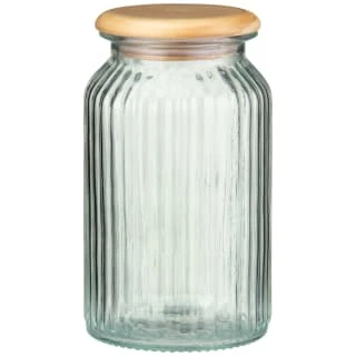 B&M Large Ribbed Glass Jar With Wooden Lid 1 B&M Large Ribbed Glass Jar With Wooden Lid