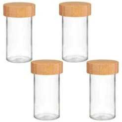 B&M Set Of 4 Glass Spice Jars With Bamboo Wood Base 9 B&M Set Of 4 Glass Spice Jars With Bamboo Wood Base -Kitchen Style Deals Store 394437 set of 4 glass spice jars with bamboo wood lid and base group