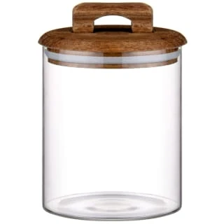 B&M Small Glass Jar With Acacia Wood Lid 1 B&M Small Glass Jar With Acacia Wood Lid