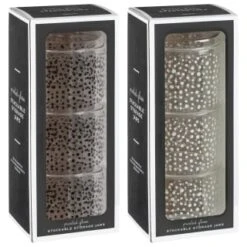 B&M Printed Glass Stackable Storage Jars 3pc - White 11 B&M Printed Glass Stackable Storage Jars 3pc - White -Kitchen Style Deals Store 396484 3pk printed glass stackable storage jars group