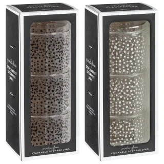 B&M Printed Glass Stackable Storage Jars 3pc - White 6 B&M Printed Glass Stackable Storage Jars 3pc - White - Image 6